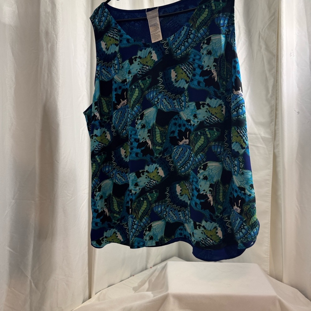 Chico's Vibrant Blue and Green Butterfly Top - Picture 4 of 8